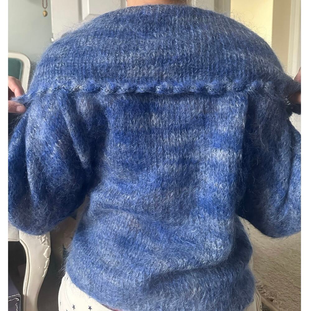 Vintage Mohair Wool Sweater blue collared Bohemian fuzzy warm bat wing sleeve - Picture 15 of 16